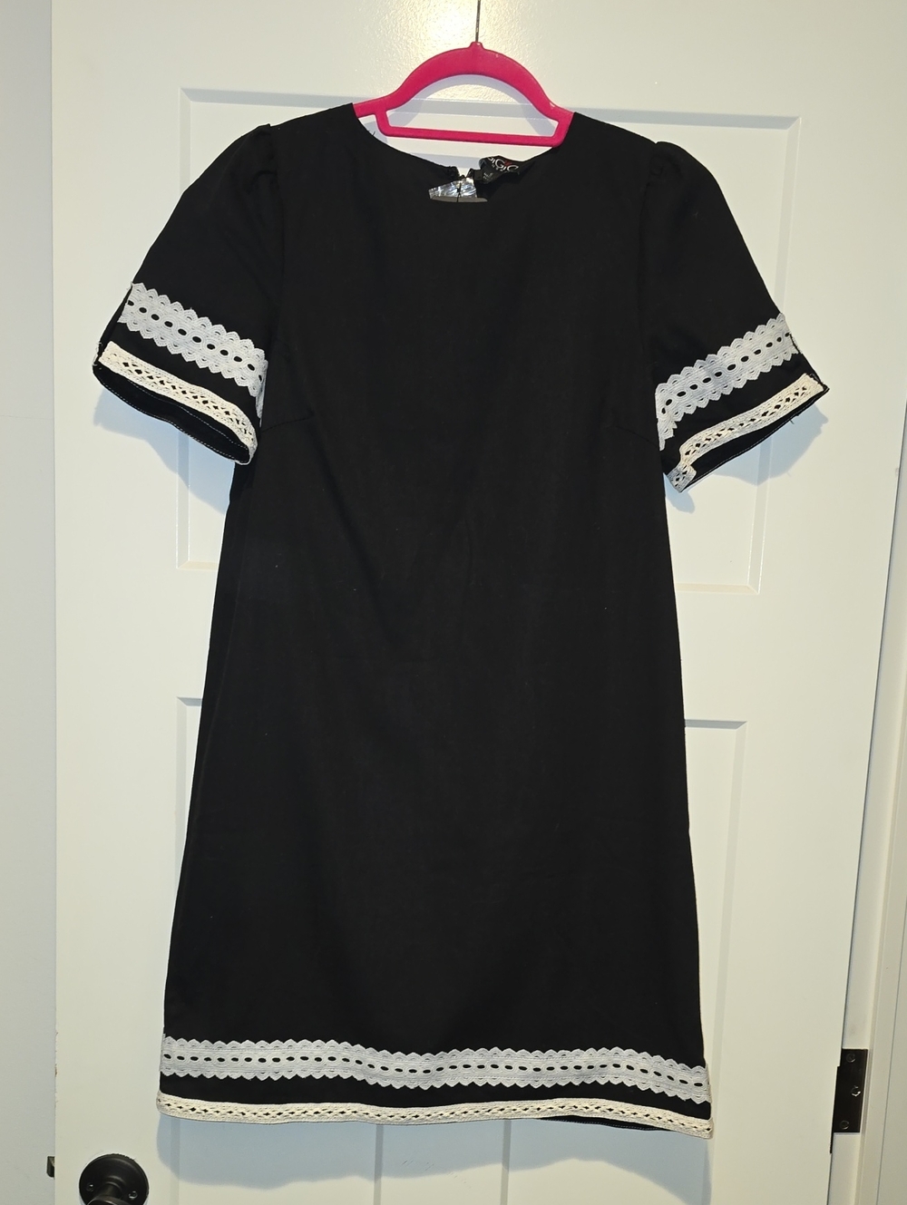 GiGio Black Dress with White Lace Trim